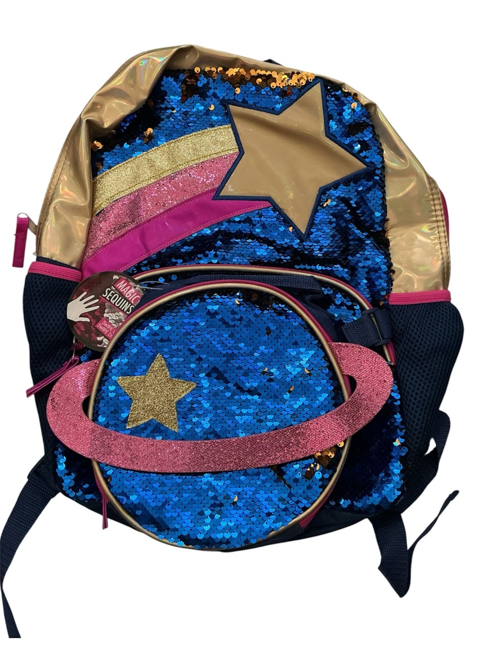 Kids Magic Sequin Planet Backpack - Blue, Pink & Gold